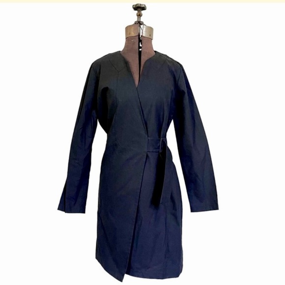 Kate Spade Saturday Black Trench Coat Women Size Small Long Sleeve Fitted